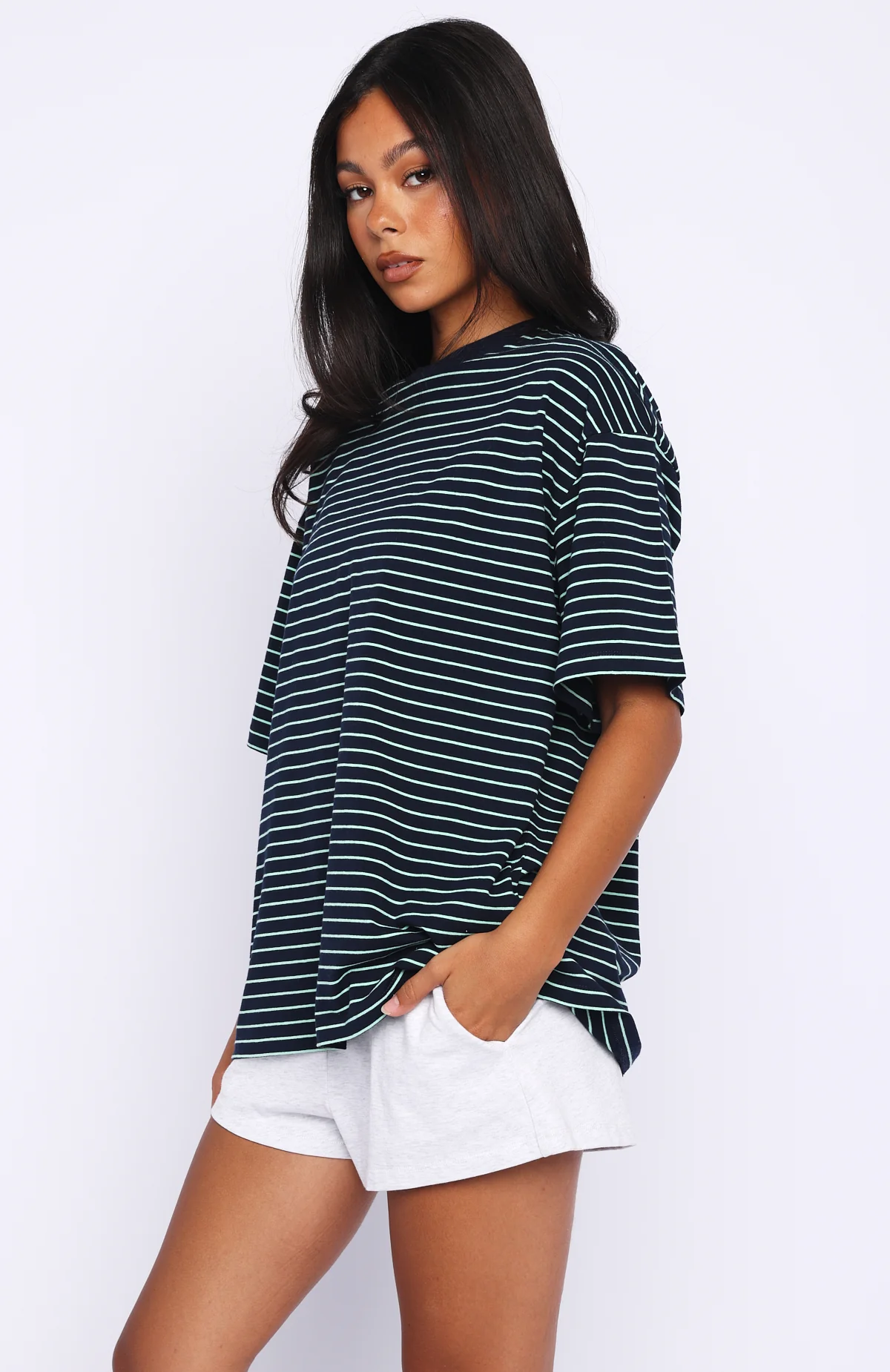 Touchdown Oversized Tee Navy/Mint Stripe