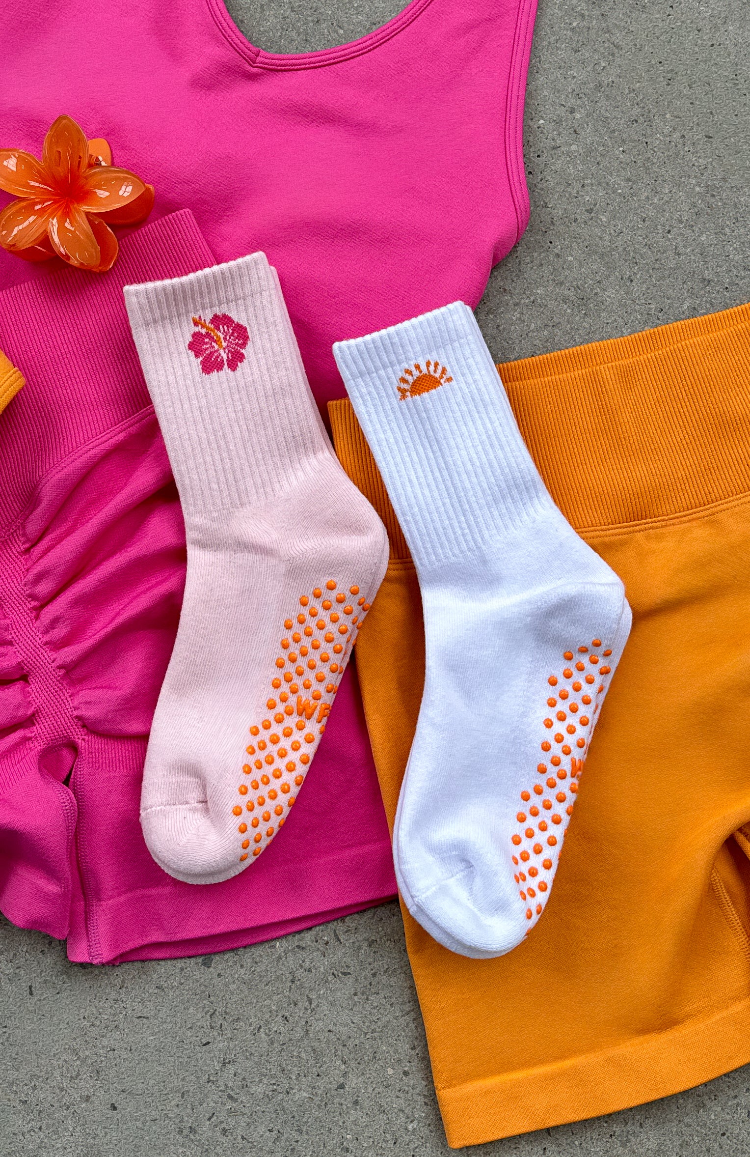12449-bright-side-grip-socks-2-pack-mango-pink-1.jpg Bright Side Grip Socks 2 Pack Mango & Pink