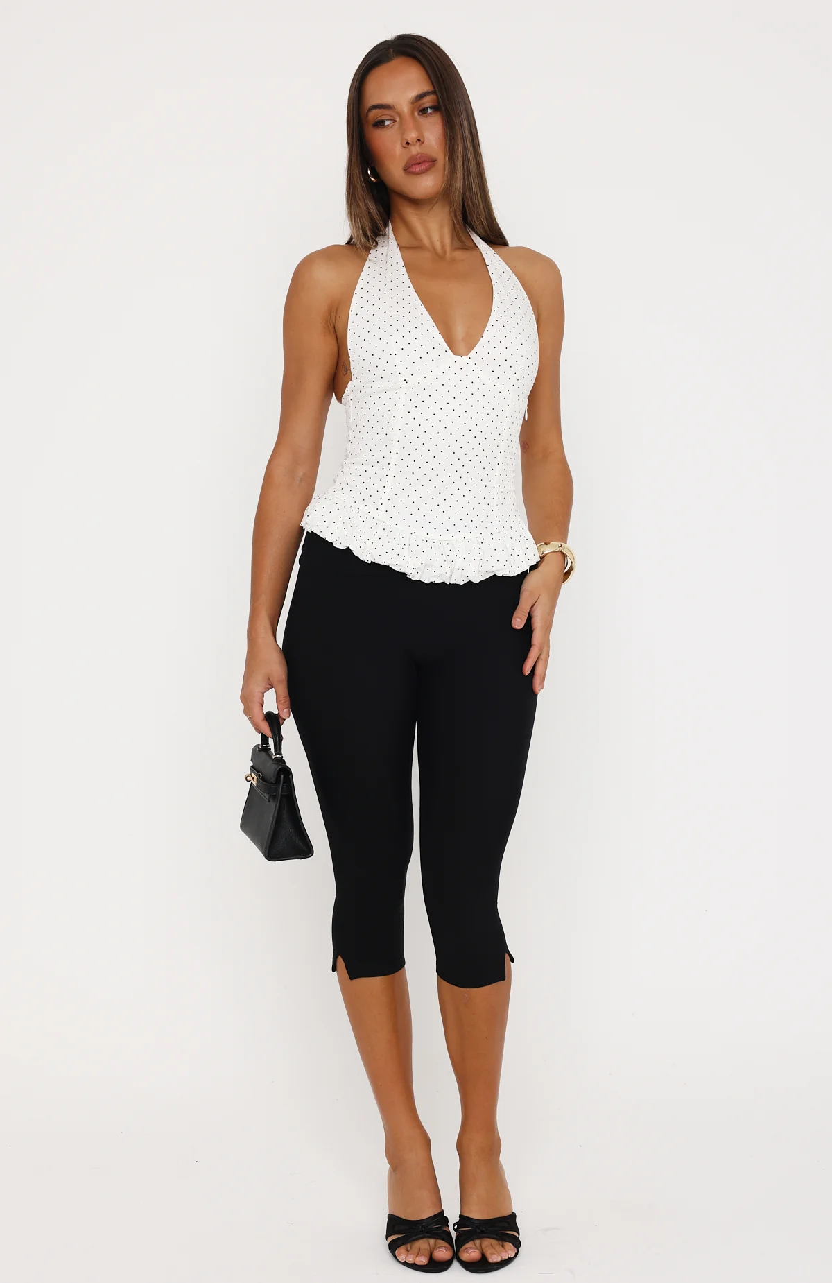 Bitten By Bliss Halter Top White/Black Polka Dot