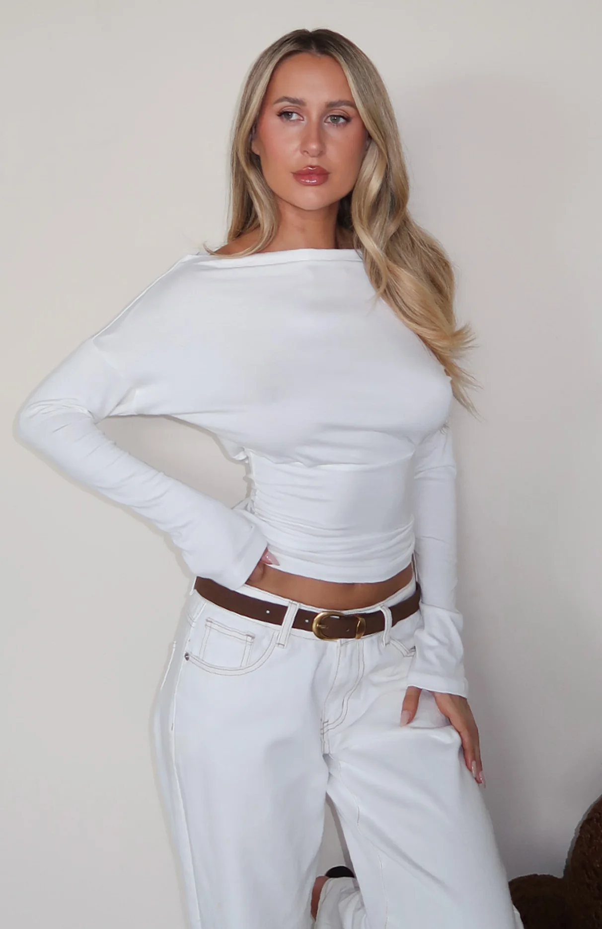 15738-another-time-cinched-waist-long-sleeve-top-white-5.webp Another Time Cinched Waist Long Sleeve Top White