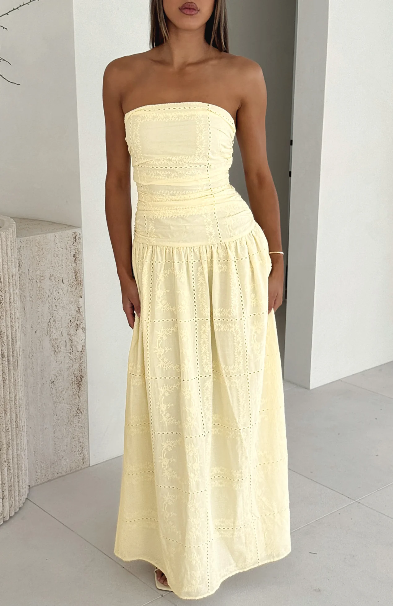 16969-bittersweet-babe-strapless-broderie-maxi-dress-butter-1.webp Bittersweet Babe Strapless Broderie Maxi Dress Butter
