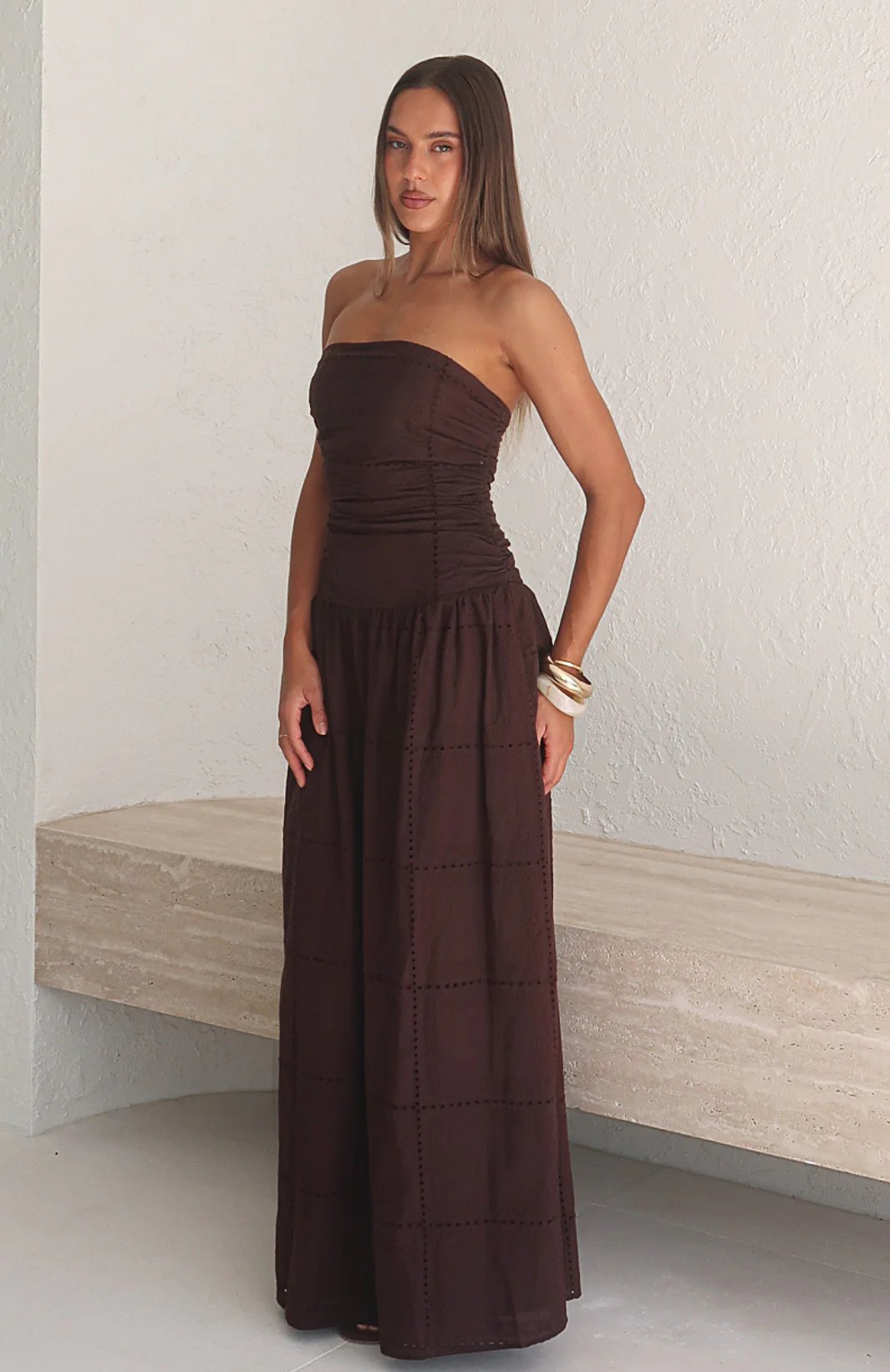 16976-bittersweet-babe-strapless-broderie-maxi-dress-chocolate-1.webp Bittersweet Babe Strapless Broderie Maxi Dress Chocolate