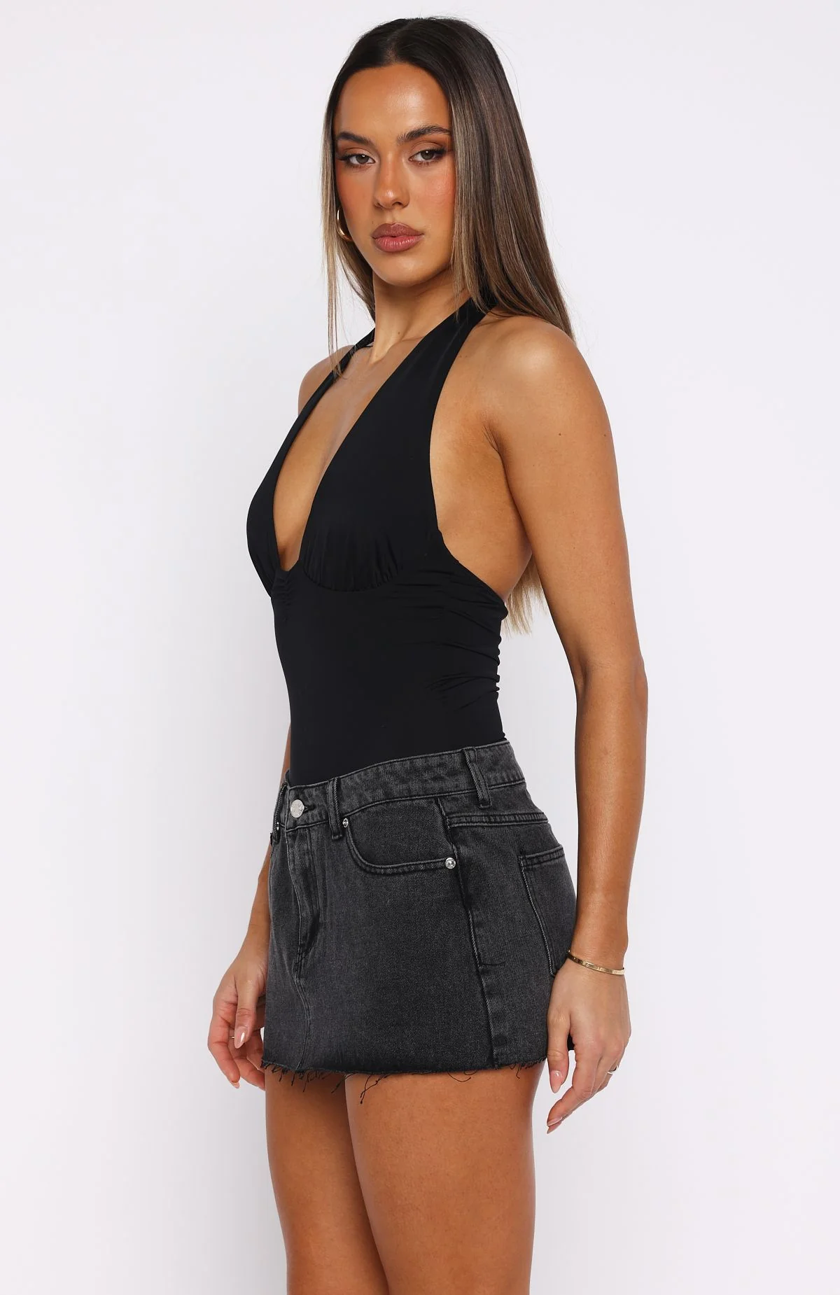 Broken Trust Mid Rise Denim Mini Skirt Black
