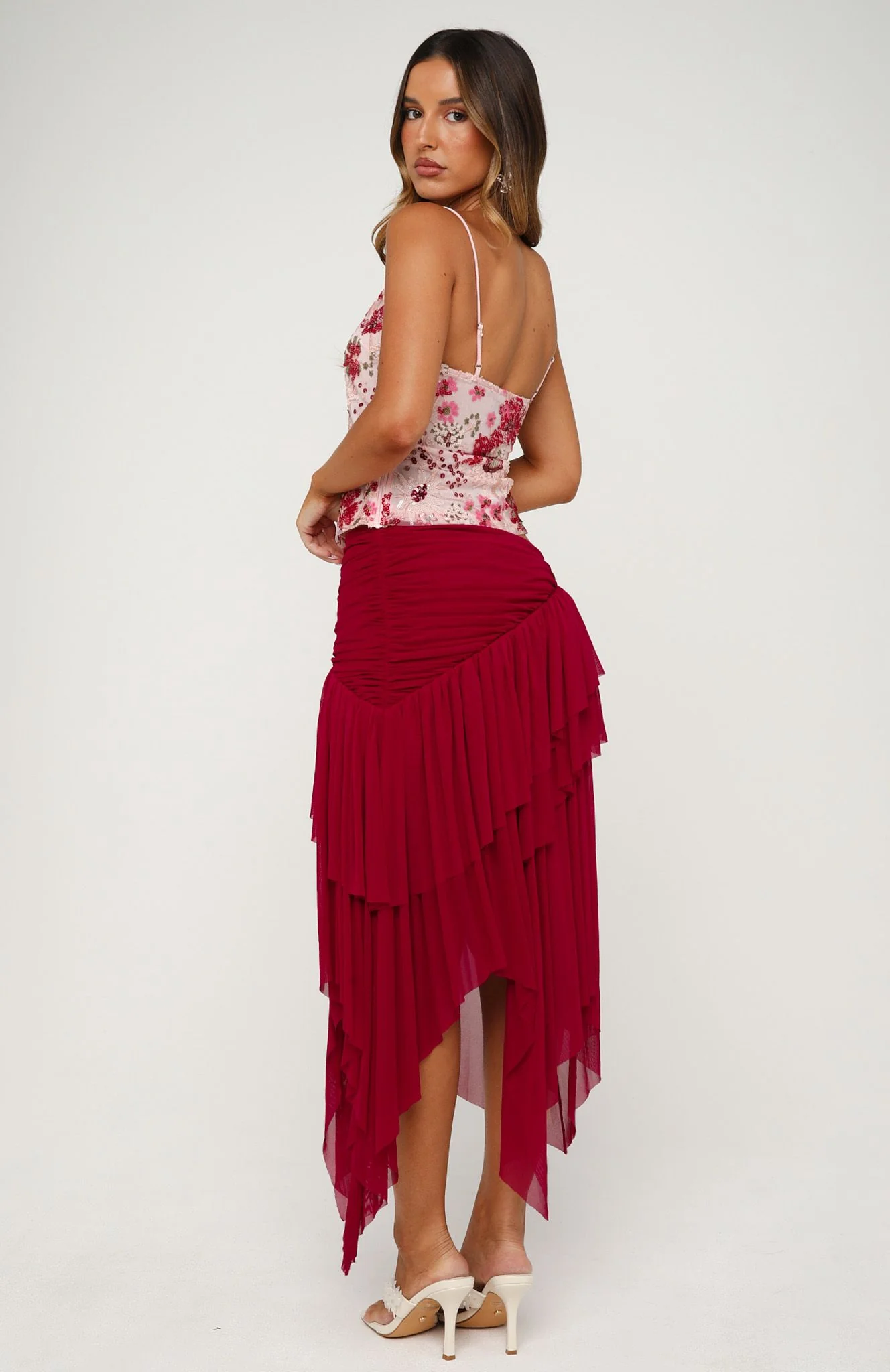 Cascade Around Me Midi Skirt Dragonfruit