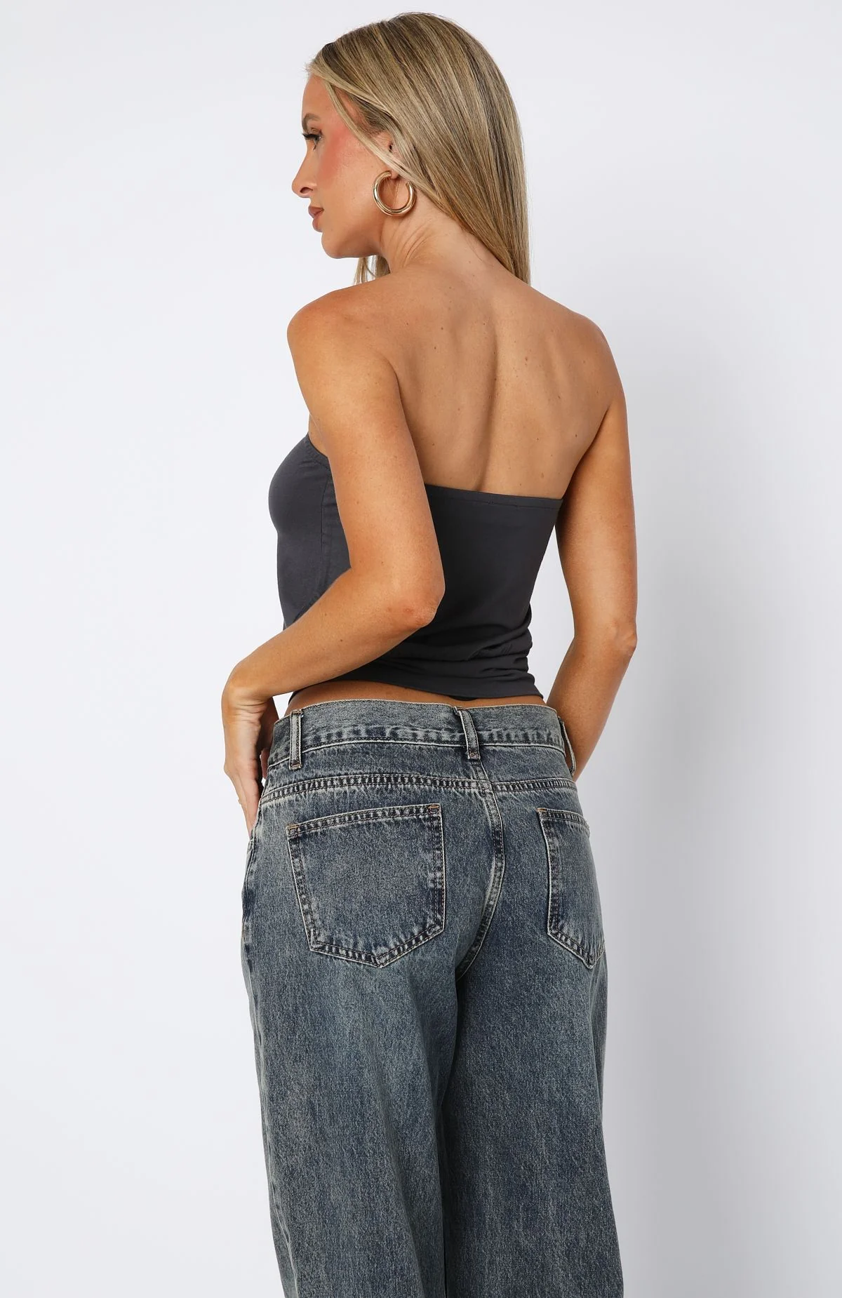 21104-don-t-talk-cinched-waist-strapless-top-charcoal-4.webp Don't Talk Cinched Waist Strapless Top Charcoal