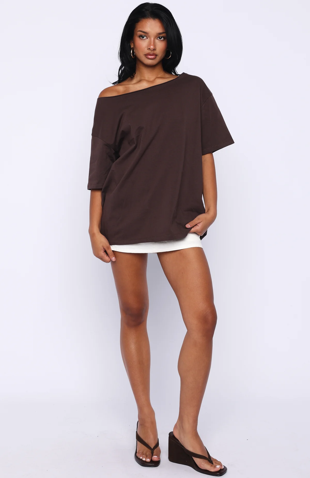 Give Me Options Off Shoulder Tee Chocolate