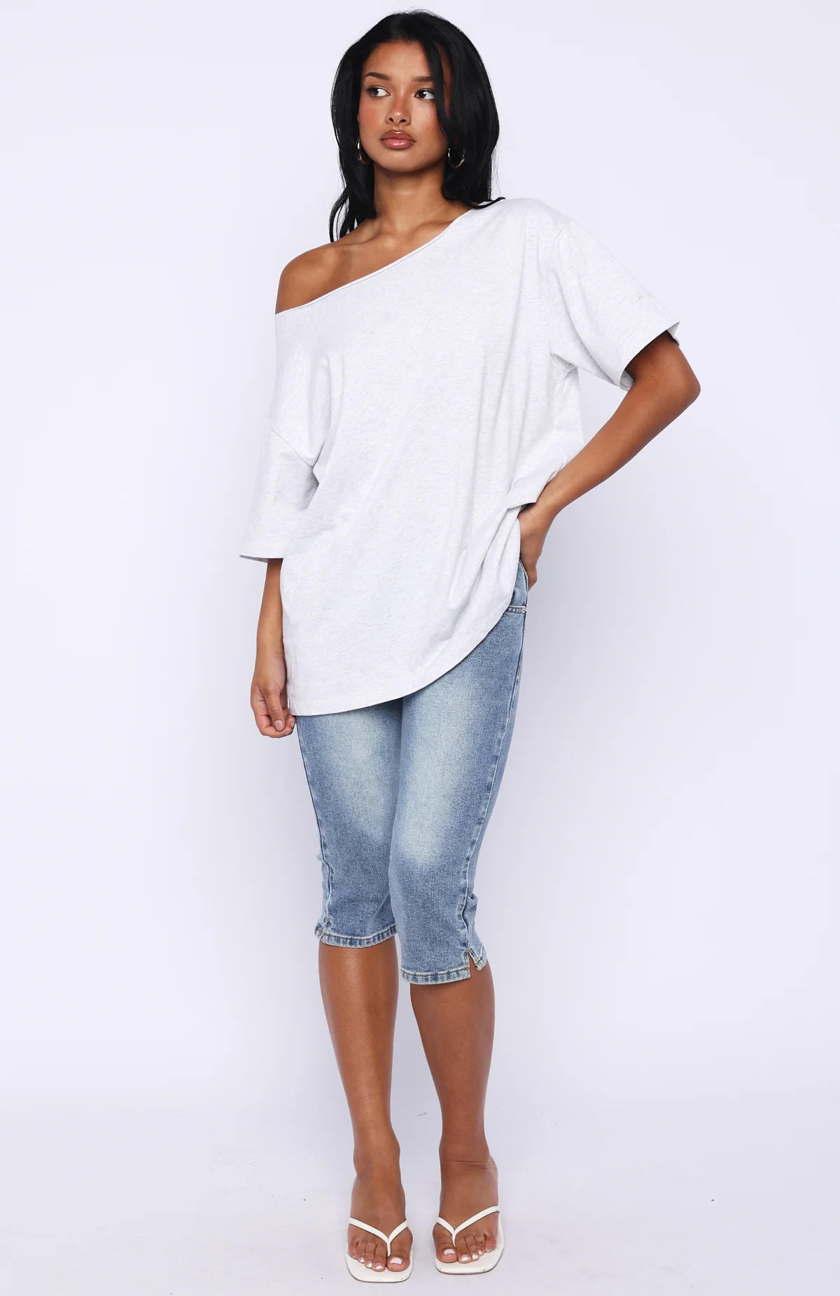 Give Me Options Off Shoulder Tee Light Grey Marle