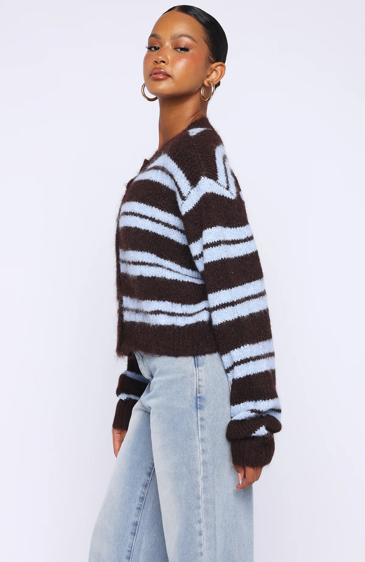 Ice Bae Stripe Knit Cardigan Blueberry Chocolate Stripe