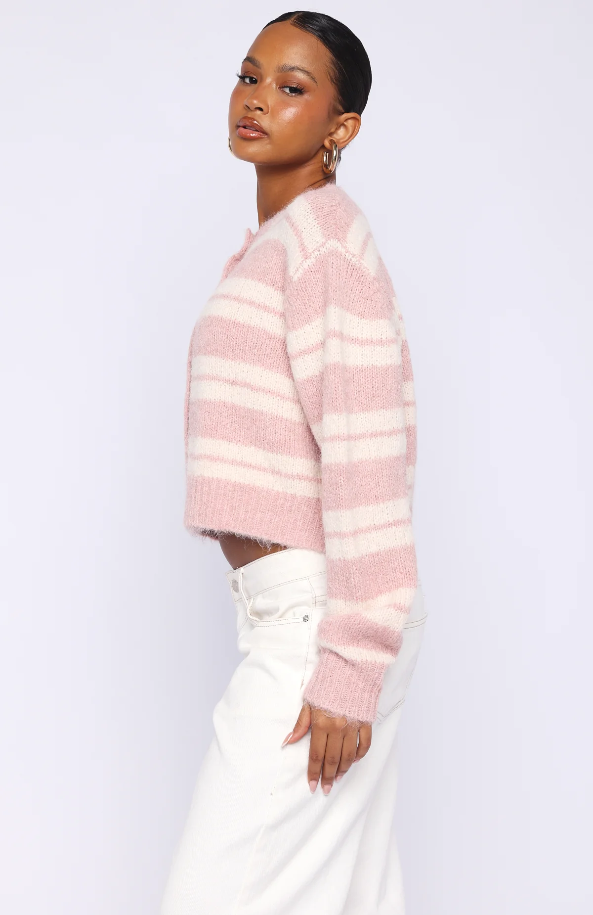 Ice Bae Stripe Knit Cardigan Strawberry Cream Stripe