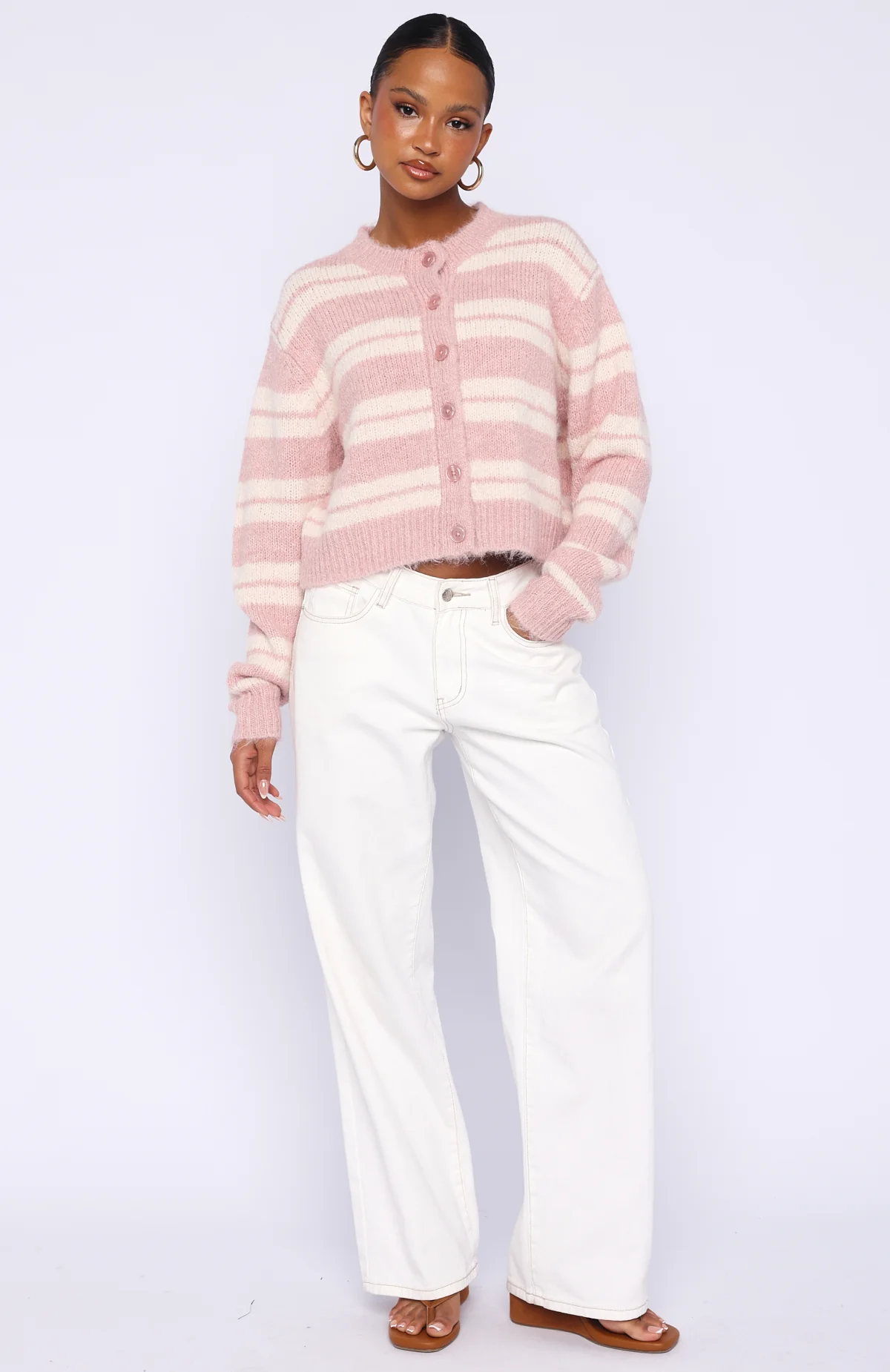 Ice Bae Stripe Knit Cardigan Strawberry Cream Stripe