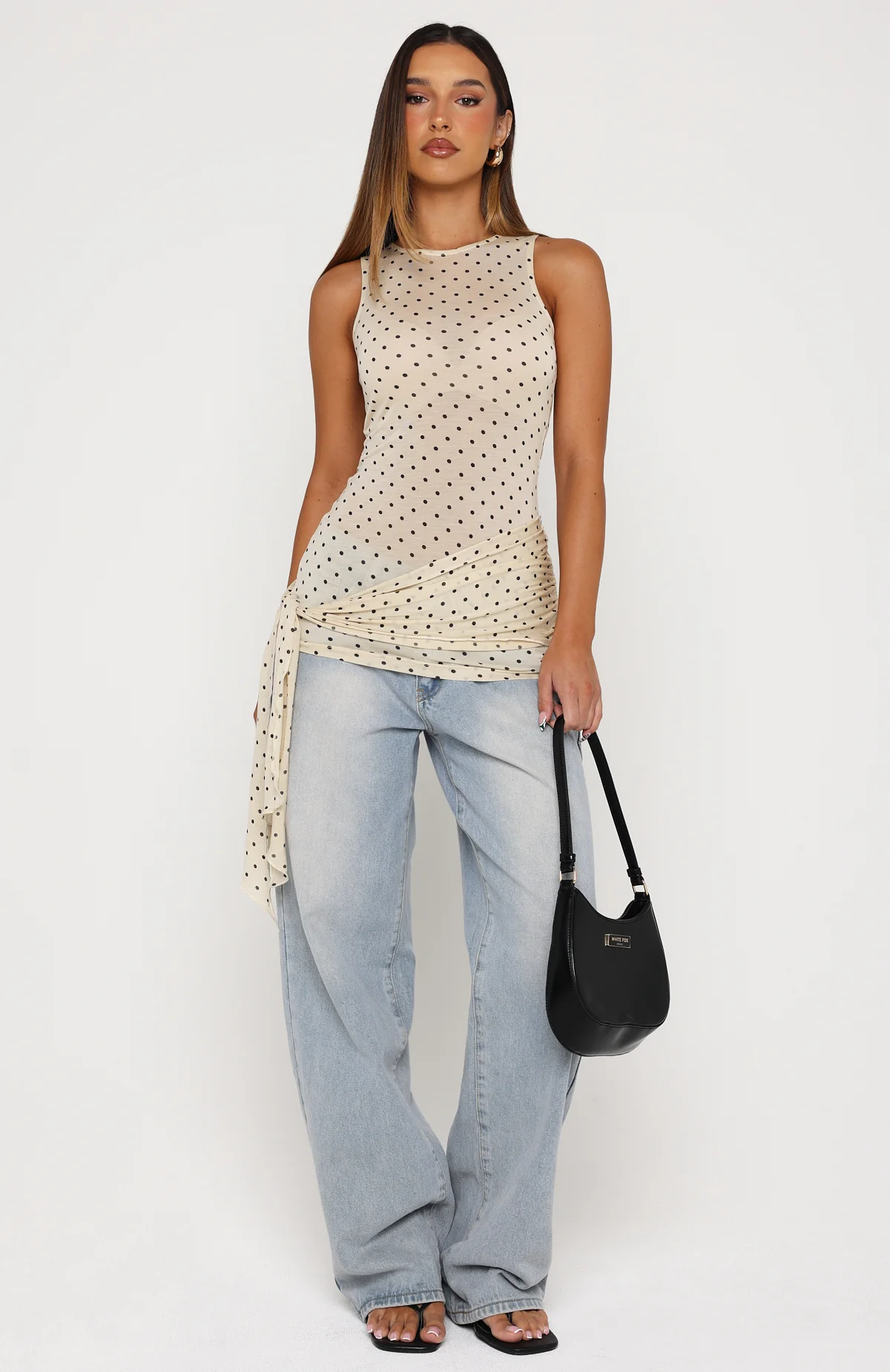 Pinch Me Tie Top Butter/Black Polka Dot