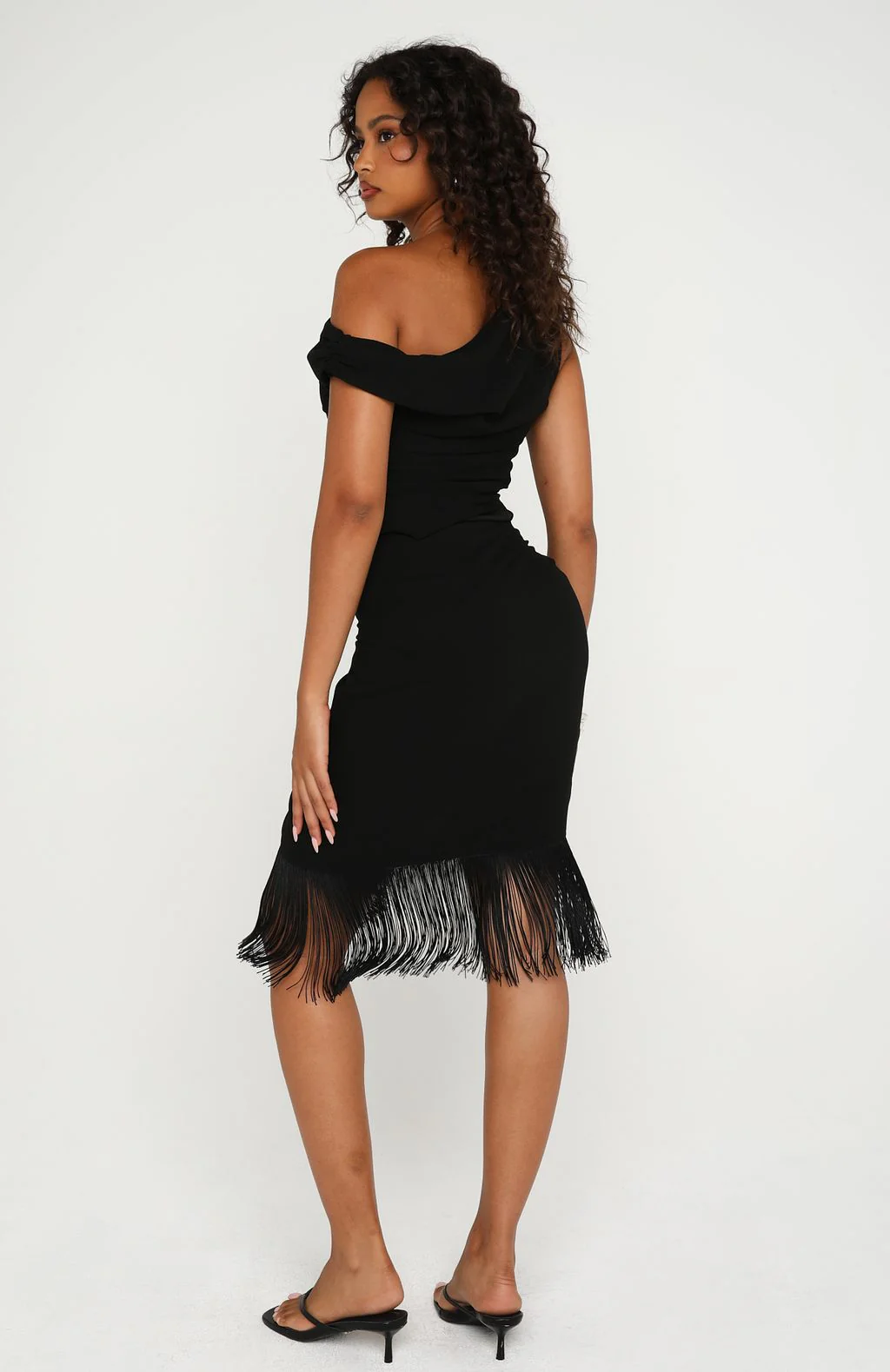 Sweet And Savage Off Shoulder Midi Dress Black