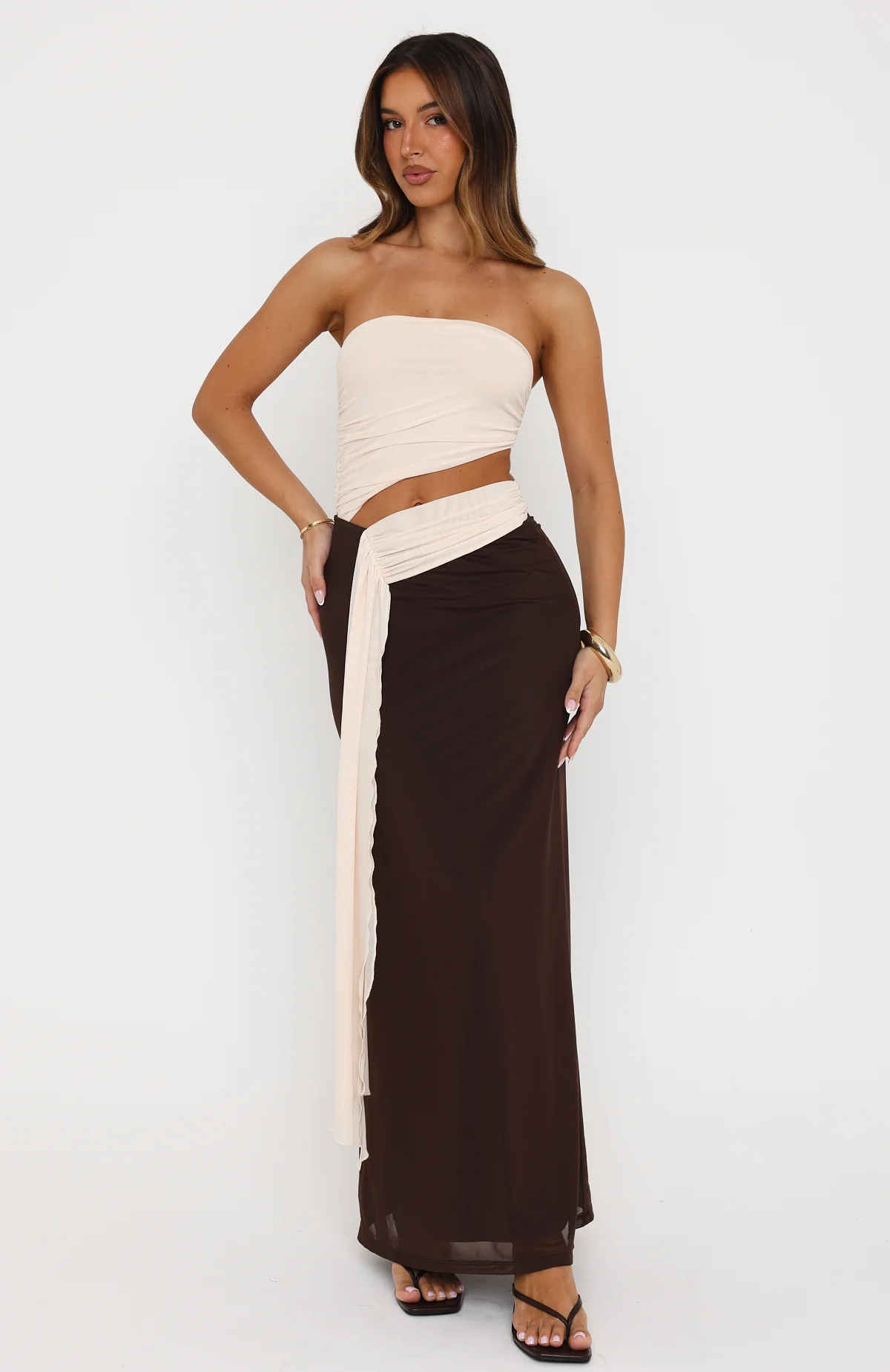 Talk About Forever Strapless Maxi Dress Oat/Chocolate