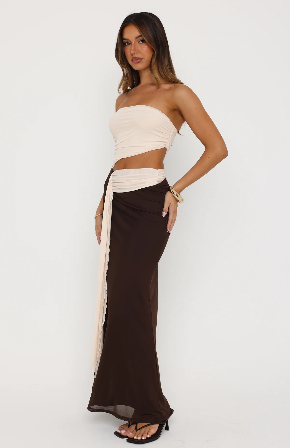Talk About Forever Strapless Maxi Dress Oat/Chocolate