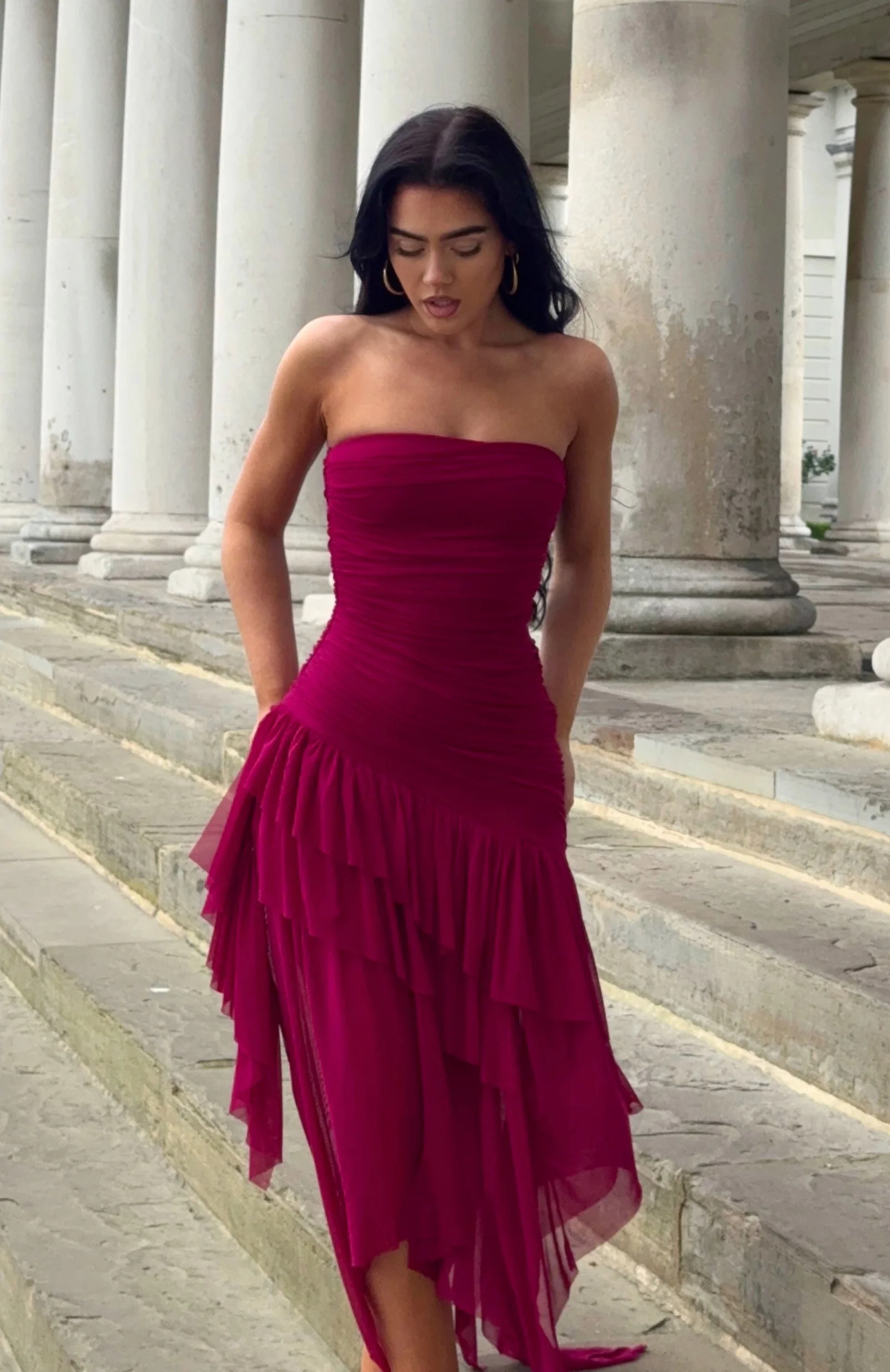 8118-venetian-dreams-strapless-midi-dress-dragonfruit-1.webp Venetian Dreams Strapless Midi Dress Dragonfruit